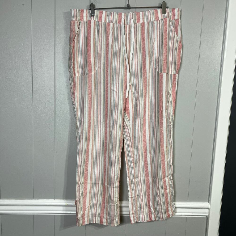 Cato Linen Blend Striped Pants Women’s XL Petite Pull On Wide Leg Beach Coastal